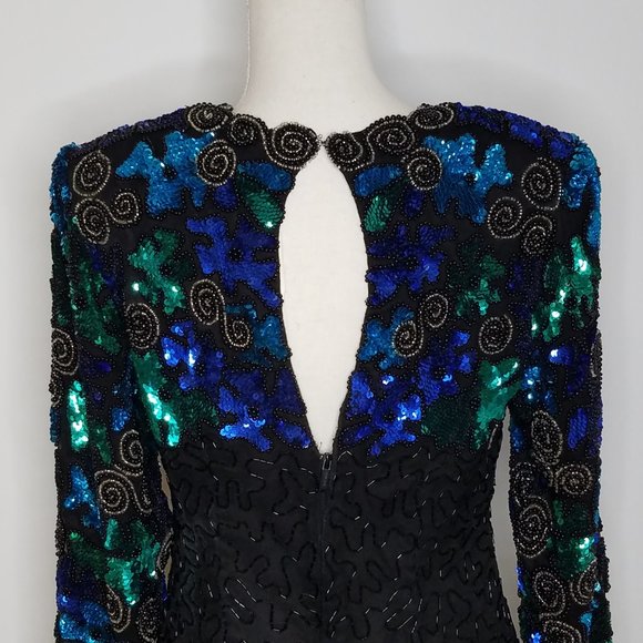 NWT Vintage Scala 100% Silk Beaded Cocktail Dress Gantos - Picture 7 of 13